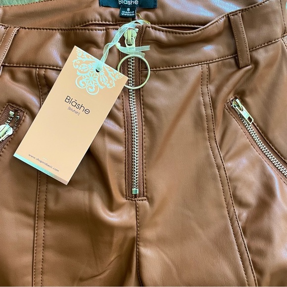 Brown Vegan Leather Pants - High Waist Slimfir Pants NWT - Size S - Picture 6 of 7